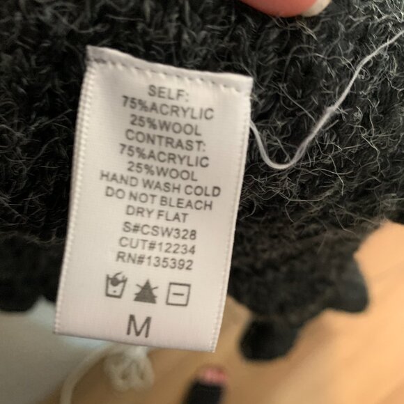 S-Twelve Dark Gray Wool Cardigan Faux Fur Ruffle Mid-Length Medium Long Sleeve - Picture 5 of 6